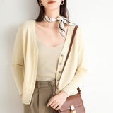 Wool Blended 2026 Autumn And Winter Women's New Knitted Cardigan V-Neck Solid-Colored Sweater Bottom Coat