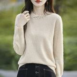 Wool Blended 2026 Autumn And Winter New Women's Round Neck Nails Loose Long-Sleeved Jacket Short Knitted Sweater Bottom Shirt