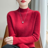 Line Ready-Upled Wool Blending 2026 Autumn And Winter Women's New Half-High Collar Temperament Slim Slim Knitted Shirt