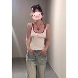 Hottie White Letter Pure Desire Sling Vest Women Summer Body Design Broken Back Splicing Sleeveless Top