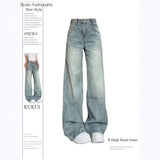 Vintage High-Waisted Broad-Legged Jeans Women's Autumn 2025 New Design Feeling Loose-Ripped Straight Trousers