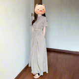 French Temperament Kinesi Design With Gray Short-Sleeved Dress Women's Summer 2026 New Waist Dress