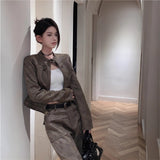 Vintage 2026 Autumn Short Locomotive Jacket Women's Copper Zipper Button Leather Curry Temperament Jacket