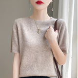Wool Blended 2026 Autumn And Winter New Women's First-Line Ready-Upled Collar Collar Short-Sleeved Knitted T-Shirt