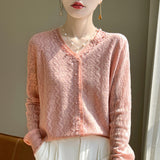 Wool Blending 2026 Autumn And Winter New Women's Clothing Lace Nails V Collar Short Solid Color Knitting Top Bottom