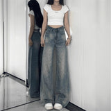 Vintage Straight Jeans Women Summer New Fat Sister Mm High-Rise Loose Thin Lazy Broad Leg Pants