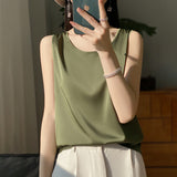 Silk Satin 2026 Spring And Summer New Women's Jacket Short Top Sleeveless Vest Necker Sling Sling Inside