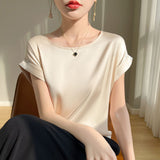 Silk Satin 2026 Spring And Summer Women's New Round Collar Temperament Jacket Large-Size Short-Sleeved T-Shirt Vest