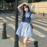 Fashion Suit Women's 2025 Summer Sweet Spicy Bubble Sleeve Shirt Dress Denim Vest Small Two-Piece Set