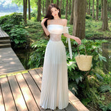 French Seaside Holiday Dress Summer Senior Name-To-Shoulder Lace Splicing Breast Dress Dress Dress Dress Woman