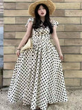 Large-Size Fat Sister French Wave Dot Dress Women's New Folds In Summer To Collect Waist Thin Temperament Long Skirt Sling