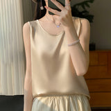 Silk Satin 2026 Spring And Summer New Women's Jacket Short Top Sleeveless Vest Necker Sling Sling Inside