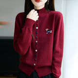 Wool Blended 2026 Autumn And Winter New Women's Loose Collar Buckle Embroidered Coat Sweater