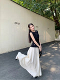 Korean Fashion Sleeveless Black Heavyweight Design Vest Top Female Summer Body Quality Waist Skirt Suit