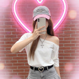 Korean Version Of Simple Retro Inclined Short-Sleeved T-Shirt Girl 2025 Summer Lazy Windy Shoulder Thin Pure Lust Blouse