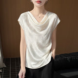 Silk Satin 2026 Spring And Summer New Short Female Style Swinging Silky Temperament T-Shirt Simple Short-Sleeved Top