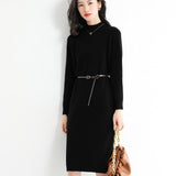 Wool Blended 2026 Autumn And Winter New Lady Body Half-High Collar Solid Color Long Bottom Knitted Sweater Dress