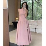 Yujie Fan Dress Women's Summer 2025 New French Temperament High-End Sleeveless Vest To Close The Waist Thin Dress