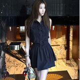 2026 Summer New Old Money Wind Showing White Tibetan Blue Sleeveless Dress Behind The Waist Tie With Hot Girl Skirt