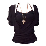 Fat Sister Pure Hottie Big Neckline Neckline Waist Short Sleeve Top Lady Summer New Lace Hanging Neck Sling Suit