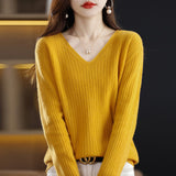 Wool Blending 2026 Autumn And Winter New Women's Loose V-Neck Solid Color Short Pit With Top Of The Bottom Knitting Shirt