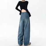 Vintage Blue Broad-Legged Scissors Jeans Women 2025 Autumn And Winter New High-Rise Loose Display Lean Straight Trousers