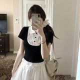 College Style Suit Women's Summer 2026 New Fake Two-Piece T-Shirt Skirt Small Summer Ootd Wear A Complete Set