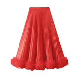 Temperament 100-Fold Petal Skirt Woman 2025 New High-End Sense A-Word Half-Body Skirt Wood Half Skirt 0661