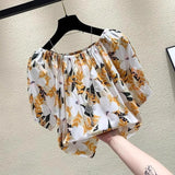 New Fashion Broken Flower Word Collar Short-Sleeved T-Shirt Top Women's Summer Niche Loose Shirt On The Original Work