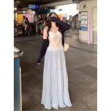 French Gentle Design Pressure Folded Skirt Light Purple A-Sword Dress Women's Summer High-Waisted Big Swing Skirt Dress