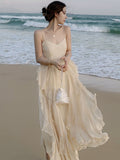 Fairy Dress With Dress Seaside Vacation Dress Summer Beach Sling Skirt Dress New Apricot Sanya