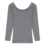 Plus Velvet Thick Square Collar Bottomed Bottomed Women's Spring And Autumn Winter Folded And Put On The 2025 New Long-Sleeved T-Shirt To Keep Warm Tops