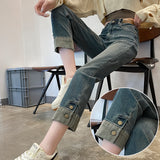 Vintage Smoke Tube Jeans Women Autumn 2025 New Thin High-Waisted Small Nine-Point Elastic Straight Pants Tide