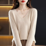 Wool Blending 2026 Autumn And Winter New Women's Loose V-Neck Solid Color Short Pit With Top Of The Bottom Knitting Shirt