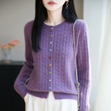 100% Pure Wool 2026 Autumn And Winter New Women's Loose Collar Twisting Buckle Bottom Top Knitted Open Shirt Coat