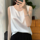 Silk Satin 2026 Spring And Summer New Women's Jacket Short Top Sleeveless Vest Necker Sling Sling Inside