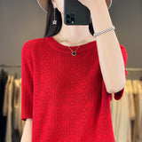 Breathable Sweating Ice Silk 2026 Spring New Women's Round-Neck Loose T-Shirt Knitted Short-Sleeved Top