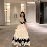 French Heavy Industry Lace Splicing Big Swing Dress Women Black And White Bump Color Waist Thin Hanging Dress Dress Dress Dress