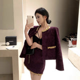 Famous Temperament Small Fragrant Suit Rich Man's Golden Feeling Hepburn Black Light Luxury High-End Coat Half-Dress Dress A Complete Set