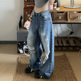 Street Hole-Breaking Retro Jeans Niche Straight-Tipped Beggars Pile Design Trendy Brand Thin Trousers