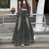 Vintage Cowboy Half-Dress Woman Autumn New High-Rise Thin Long A-Word Bag Hip Fishtail Big Swing Skirt