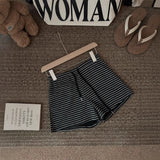 Striped Crash Casual Sports Shorts Women's 2025 Summer Thin Tying With High-Rise Broad-Legged Hot Pants Shorts