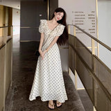 French Gentle First Love Dress Retro Wave Dot Dress Women Summer Skinny Sweet Temperament Lotus Leaf Side Dress