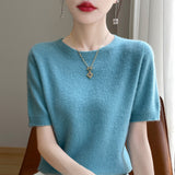 Wool Blended 2026 Autumn And Winter New Women's First-Line Ready-Upled Collar Collar Short-Sleeved Knitted T-Shirt
