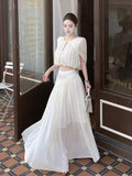 Fashion Light Luxury Hollow Two Sets Of Women's Spring 2026 New French Atmosphere Repair Body Dress Thin Half Skirt Set