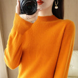 Wool Blended 2026 Autumn And Winter New Lady Loose Half-High-Neck Solid Color Short Jacket Sweater
