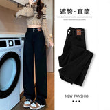 Black High-Waisted Straight Jeans Women Autumn And Winter Trend New With Velvet Pear Shape Narrow Version Of Thin Leggings