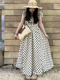 Large-Size Fat Sister French Wave Dot Dress Women's New Folds In Summer To Collect Waist Thin Temperament Long Skirt Sling
