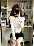 Pure Style Hottie Collar Long-Sleeved T-Shirt Girl Autumn And Winter Black Inside The Bottom Shirt Short Shirt On The Shoulder