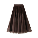 2025 Autumn And Winter Gold Velvet Splicing Mesh Dress Half-Dress Woman's Long High-Rise Thin Yarn Dress D8810